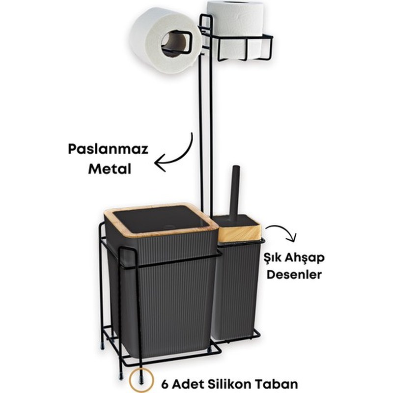 Ahşap Banyo Raf Wc Kağıtlık Seti 3